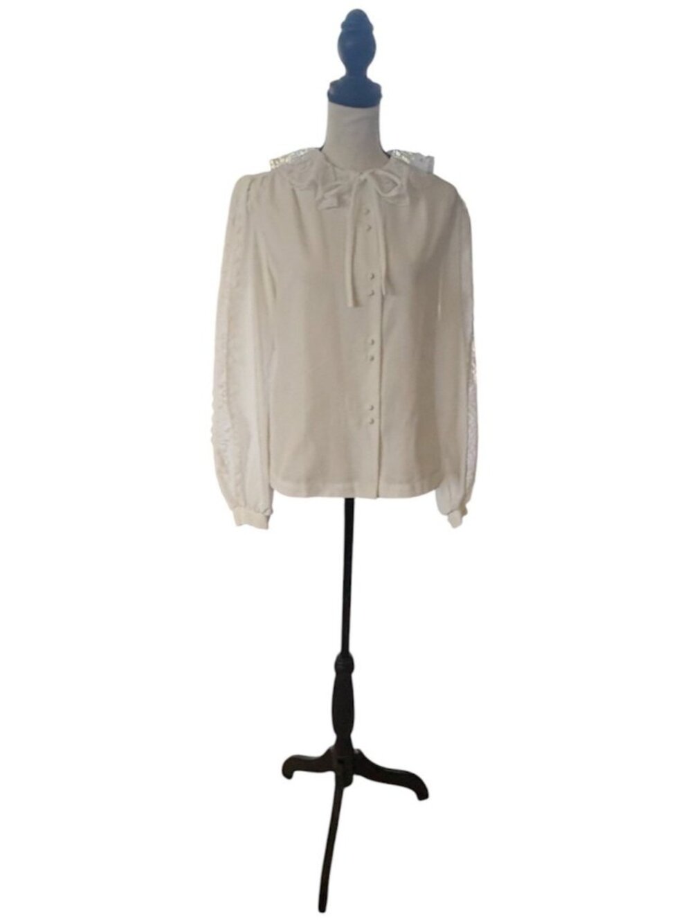 Victorian Style Ruffled Blouse Lacey Sleeves Vintage Alice Stewart Size Medium